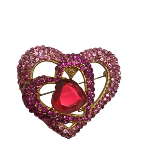 Rose Crystal Bling Three Hearts Love Pendant Brooch - Picture 1 of 3