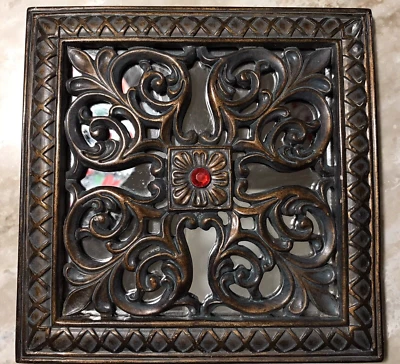 Mirror Hanging Wall Decor Scroll Work Design Resin Molding Brown 7.5x7.5 Square - Image 1 of 4