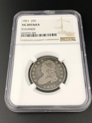 1821 25c Capped Bust Quarter Dollar Twenty Five Cents NGC VG Details Cleaned Cover