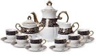 Euro Porcelain 17-pc Coffee/Tea Set for 6 Luxury Dinnerware Service w/ 24K Gold