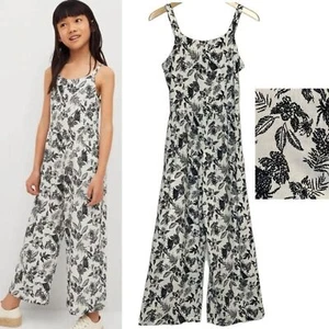 MNG Mango Kids Wide Leg Jumpsuit Girls Size Large 13/14 Tropical Floral Print - Picture 1 of 12
