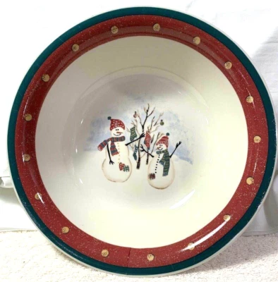 Сервировочная чаша Royal Seasons Stoneware Snowmen 10 дюймов RN2 желтая точка снята с производства - Изображение 1 из 4