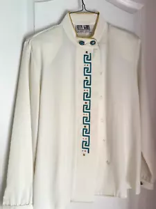 Vtg Y2K City Girl by Nancy Bolen Cream Blouse Geometric Greek Key Women 6 - Picture 1 of 8