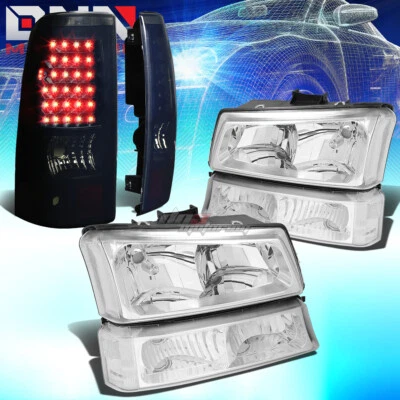 PARA 03-07 SILVERADO FAROL CROMADO + PARA-CHOQUE CLARO + CONJUNTO DE LANTERNA TRASEIRA LED FUMÊ PRETO - Imagem 1 de 4