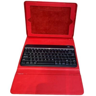 Red Brookstone 7" by 9.5" Tablet Case w Stand Keyboard Closure Flap Faux Leather - Image 1 of 4