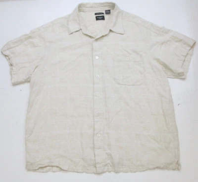 XXL Haggar Beige Linen Rayon Dress Shirt Button Front Short Sleeve Men's 1-825 - Image 1 of 4