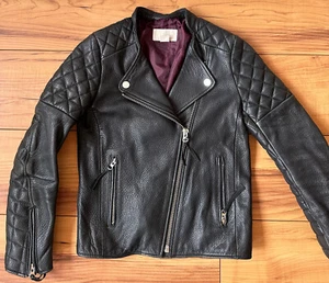 100%ORIG H&M ECHTLEDER PADDED BIKER KLASSIKER LEDER JACKE GR.34 SCHWARZ - Bild 1 von 20