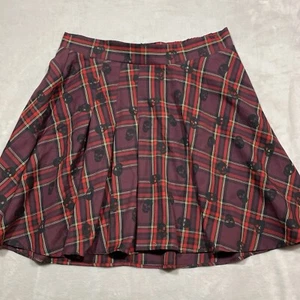 Torrid Skulls Skirt Womens Sz 1X Burgundy Plaid - Picture 1 of 9