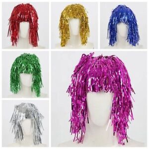 Funny Foil Tinsel Wigs Fancy Dress Shiny Party Wig Halloween Colored Wig