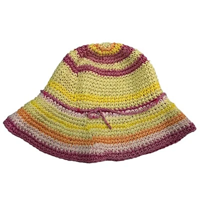 OshKosh Niñas Tiras Sol Sombrero Ala Ancha Flojo Arco Iris Rosa Amarillo Naranja Talla 4-6X Foto 1 de 4