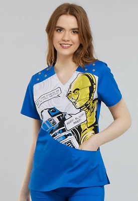 Artoo Cherokee Scrubs Tooniforms Star Wars V Neck Top TF705 SRAT - Image 1 of 4