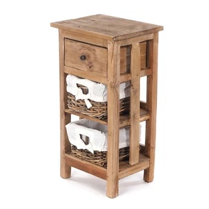 KOMMODE "TOWER" | 70x38x28cm (HxBxT), Recyclingholz, Rattan | Badschrank - Bild 1 von 6