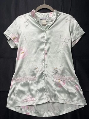 Vintage Christian Dior Satin Lace Floral Top Blouse Roses Button Up Sz Small 90s - Image 1 of 4