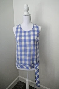 J CREW Womens Blue Check Tank Top Front Tie Cotton/Linen Blend Blouse Sz 0 - Picture 1 of 8