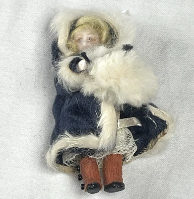 Victorian Girl Doll Artisan Dollhouse Miniature 1:12 Handmade Bisque Velvet Coat - Image 1 of 4