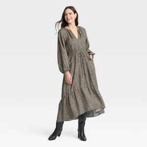 Women's Balloon Long Sleeve Tiered Midi Dress - A New Day - Picture 1 of 6