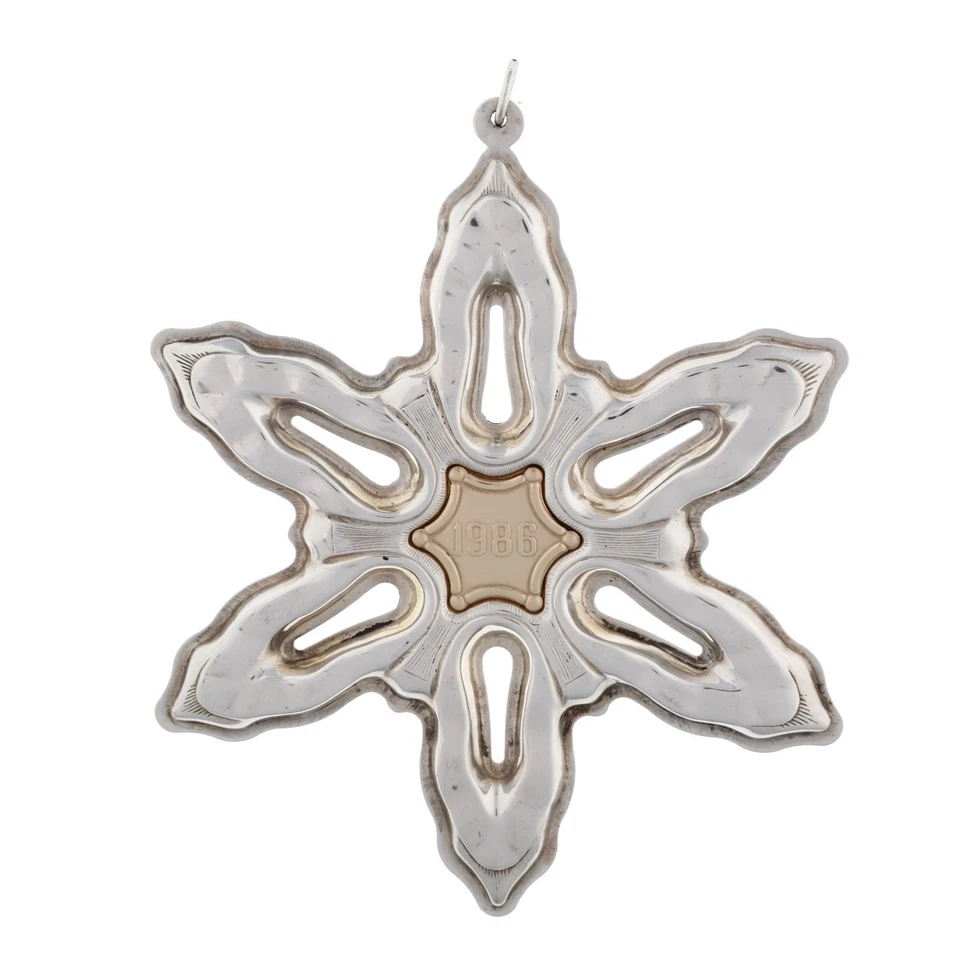 Gorham 1986 Plata Esterlina Oro Navidad Adorno Copo de Nieve 925 Decoración Vintage Foto 1 de 4