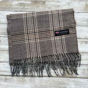 Tartan Plaid Cashmere Scarf Brown Grey Neutral Preppy Heritage 66”x12” Unisex - Picture 1 of 4