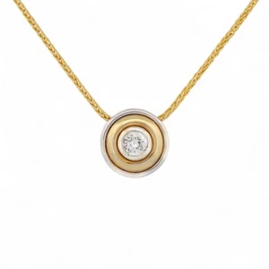 Italian Two-Tone 14K Gold Bezel Diamond Pendant Necklace 16 in - Picture 1 of 7