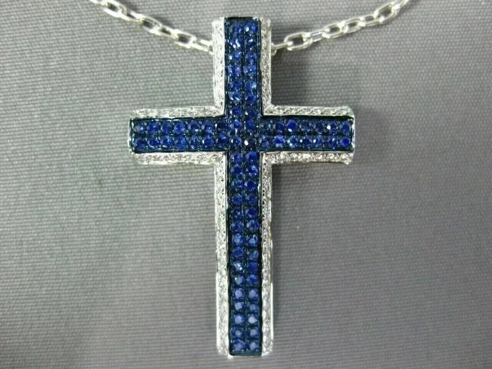Colgante Cruz Hombre Zafiro Creado Laboratorio Corte Redondo 4CT Acabado Oro Blanco 14K Foto 1 de 1