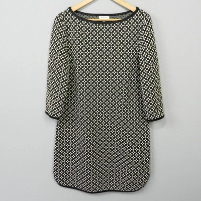 Max Studio Knit Floral Dress Size L Gray Ivory Shift Mini Boat Neck Retro Mod - Image 1 of 4