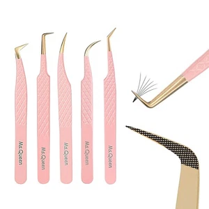 Eyelash Extension Tweezers Set,Fiber Tip Volume Tweezers Curved 45 90 Degree ... - Picture 1 of 7