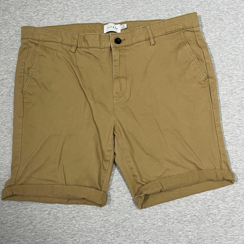 Pantalones Cortos Topman Para Hombre 38 Tostado Moderno Club Caqui Estilo Chino Elástico Dobladillo Enrollado 7.5" Foto 1 de 4