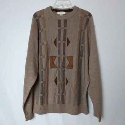 Мужской свитер TURNBURY бежевый вересковый коричневый замшевый пэчворк 100% шерсть мериноса размер XL  - Изображение 1 из 4