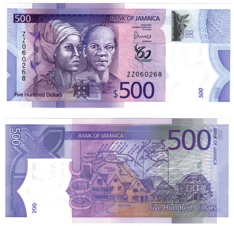 2023 Jamaica 500 Dollars Banknote New Polymer UNC P98 Prefix ZZ Replacement Cover