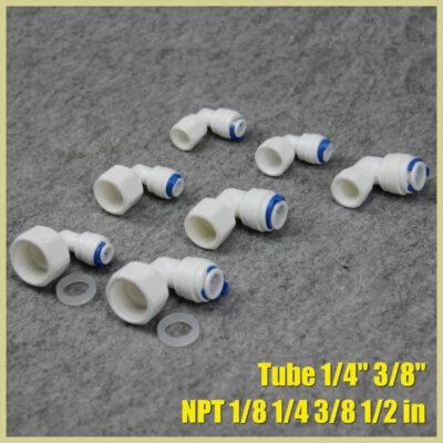1/4 3/8 Push Fit Tube Connector 90° Elbow Fittings Water Filter Reverse Osmosis - Image 1 of 4