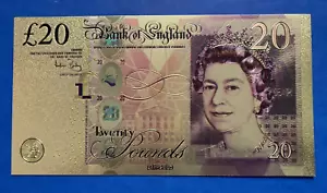 £20 Pound Queen of England Elizabeth II Gold Foil Banknote with Plastic Case - Picture 1 of 2