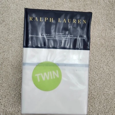 Ralph Lauren Doble Sábana Plana Palmer Percal Oxford Azul Blanco Foto 1 de 4