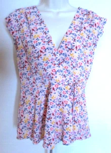 Monteau Los Angeles Junior's Large Pink and Floral Faux Wrap Peplum Blouse - Picture 1 of 8
