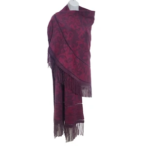 Nordstrom 100% Cashmere Plum Crochet Seam Fringe Shawl Stole Wrap Scarf XL 78x30 - Picture 1 of 14
