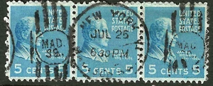 SOTN MAD 39 NEW YORK Duplex Cancel 5 Cent 1938 Washington Strip of 3 US 9B55 - Picture 1 of 1