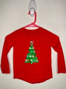 Cat & Jack Christmas Tree Top Girls Size XS 4-5 Long Sleeve Sequin Red Holiday - Picture 1 of 5