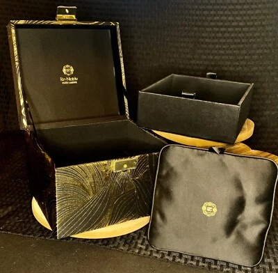 ESTEE LAUDER RE-NUTRIV KEEPSAKE BOX BLACK SATIN GOLD Leaf Design W/ Pillow - Image 1 of 4