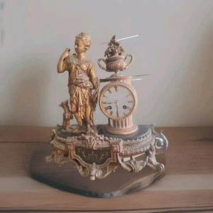 Escultura de bronce vintage con perro y reloj, pieza de abrigo - Imagen 1 de 7