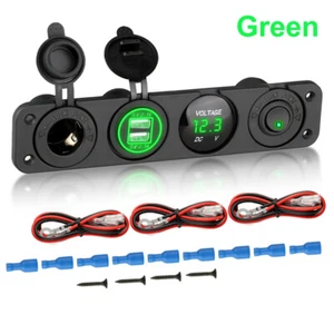 4 in1 Dual USB Charger Power Socket & LED Voltmeter Switch Panel Car Boat RV 12V - Picture 1 of 7