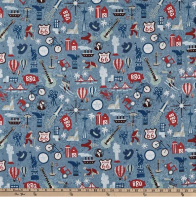 Tela de edredón 100 % algodón con estampado azul Windham ACROSS THE USA por yarda Foto 1 de 2