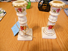 COTTAGE ROSE, Fine Bone China.  Candlestick Holders White &Floral Design Vintige