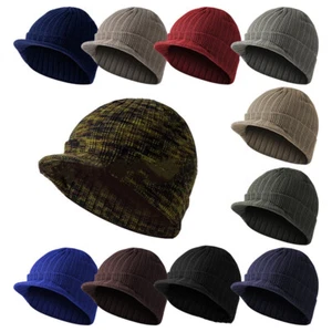 Unisex Winter Chunky Knit Visor Brim Winter Hat Beanie Thick & Warm Men Women - Picture 1 of 21