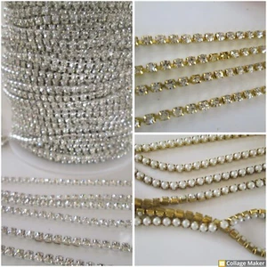 10/1 Meter Strasssteine Kette Borte 2mm Silber Elagante Dekoband Glitzerband - Bild 1 von 10