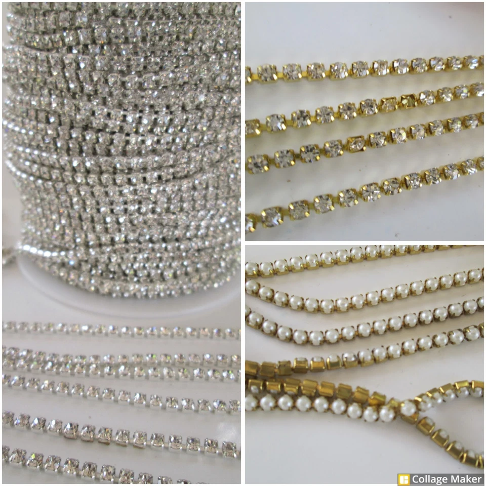 MARKENLOS 10/1 Meter Strasssteine Kette Borte 2mm Silber Elagante Dekoband Glitzerband DE