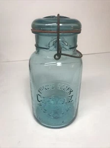 Vintage Trade Mark CLIMAX eingetragen blau Quart Einmachglas Pat’d 14. Juli 1908 - Bild 1 von 10