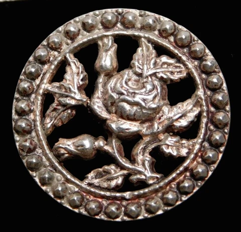 Antique Vtg Metal BUTTON Tinted Pewter VICTORIAN Rose NICE #R2 Cover