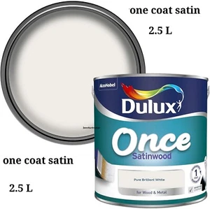 Dulux Once satinwood Pure Brilliant White Paint Wood & Metal Satinwood 2.5L - Picture 1 of 24