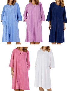 Slenderella Zip Up Ladies Floral Embossed Dressing Gown Soft Fleece Bathrobe - Picture 1 of 69