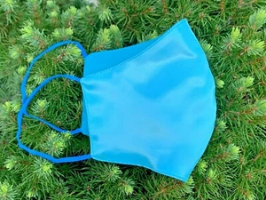 Aquamarine Satin Face Mask, Lux Women's Mask, Reusable, Washable, Artistic, Teal - Picture 1 of 5
