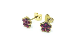 Michal Negrin Romantic EARRINGS Stud Crystals flowers small red Made in Israel - Picture 1 of 5